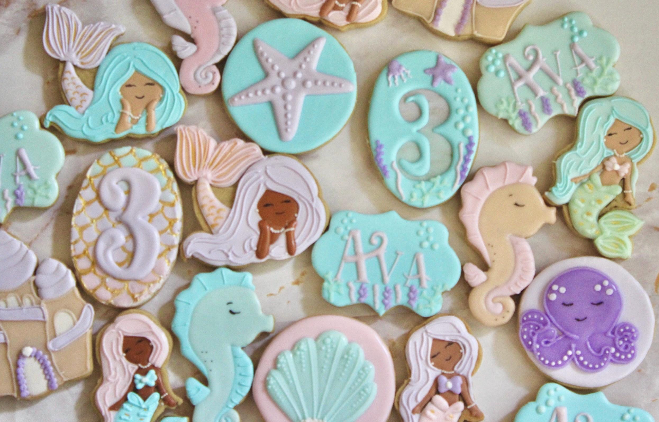 Mermaid birthday sugar cookies.