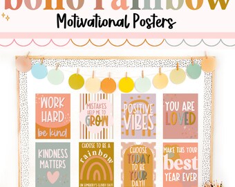 Classroom Motivational Posters, Classroom Posters, Boho Rainbow, Editable Posters, Classroom Decor, Bulletin Board, Back to School