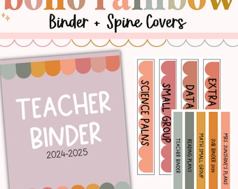 Ordner Cover, Boho Regenbogen, ruhige Klassenzimmer Dekoration, Klassenzimmer Organisation, Klassenzimmer Deko, Grundschulklasse, Lehrermappe