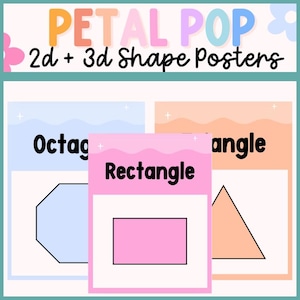 Shape posters, Editable posters, 3D shapes, 2D shapes, Geometry posters, Pastel classroom theme, Cute classroom theme, Math Posters