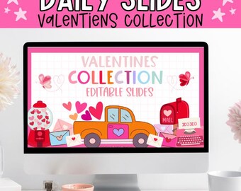 Valentines Classroom Slides, Daily Slides, Editable Slide Template, Classroom Organization, Classroom Slide Templates, Valentines Day Slides
