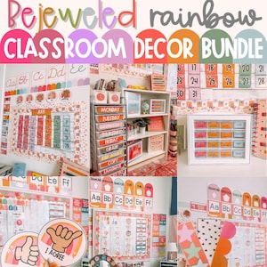 Bright Rainbow Classroom Decor Bundle, Editable, Colorful Classroom Decor, Classroom Organization, Trendy Classroom, Editable Decor