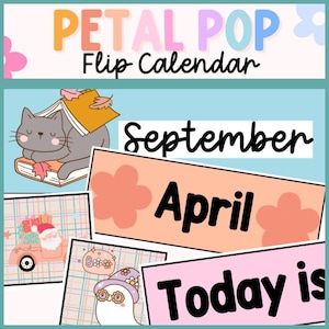 Klassenzimmer Kalender, Flip Kalender, Petal Pop Pastel Decor, Dekor Bundle, ruhiges Klassenzimmer, Klassenzimmer Organisation