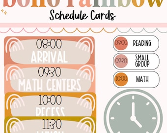 Schedule Cards, Class Schedule, Editable Labels, Boho Rainbow, Classroom Organization, Classroom Decor, Classroom Management, Back to School