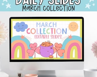 Spring Classroom Slides, Daily Slides, Editable Slide Template, Classroom Organization, Classroom Slide Templates, St. Patricks Day Slides