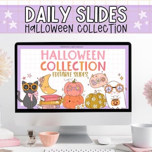 ハロウィーンスライド、教室スライド、毎日のスライド、教室の組織、教室管理、編集可能なスライドテンプレート