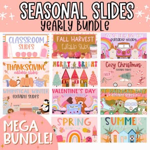 Seasonal Classroom Slides, Year Long Slides, Classroom Slides, Daily Slides, Classroom Organization, Classroom Management, Editable Slides