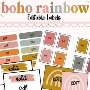 Classroom Labels, Editable Labels, Boho Rainbow, Classroom Organization, Classroom Decor, Classroom Management, Back to School, Editable