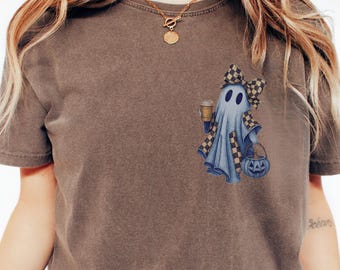 Comfort Colors Сute Ghost Coffee Shirt, Сute Little Ghost Coffee t-shirt, Boo Ghost Shirt, Ghost Coffee Shirt, Halloween Coffee Lover Shirt