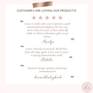 May include: A light pink background with text that reads "CUSTOMER'S ARE LOVING OUR PRODUCT'S!". The image includes customer reviews and five pink stars. The shop's logo is in the bottom right corner.