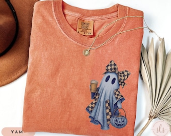 Comfort Colors Сute Ghost Coffee Shirt, Сute Little Ghost Coffee t-shirt, Boo Ghost Shirt, Ghost Coffee Shirt, Halloween Coffee Lover Shirt