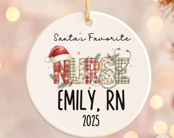 Nurse Christmas Ornament, Custom Nurse Gift, Santas Favorite Nurse, RN Christmas Gift, Personalized Nurse Ornament