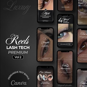 Video Reels Instagram reels lash artist content template  / luxury reels - Canva Template / Eyelash Extensions Reel Template -Canva template