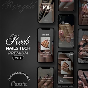 Video Reels Templates for Nails Tech / Nail Artist Instagram Rose Gold Style - Luxury Reels - Canva - Manicurist Instagram Reels template
