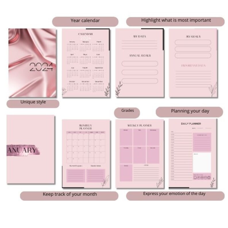2024 Daily Planner Pdf Editable in Canva, Daily Planner, Month and Year