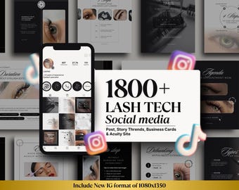 1800 Social media templates for lash tech -Post instagram - Story Templates - Reels - Canva Template