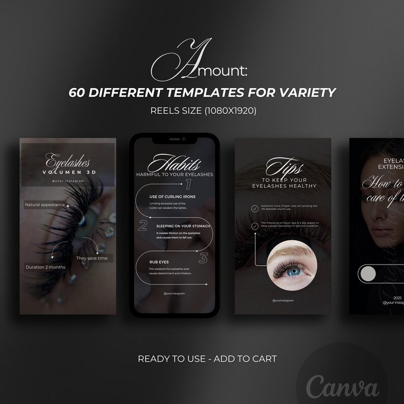 Video Reels Templates for Lash Artist Instagram/ Lash tech Instagram Reels / Luxury Style - Canva Template/ Eyelash Extensions Reel Template