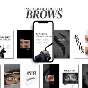 PMU brows instagram template, Microblading, Canva Template, Brows artist posts and stories- Instagram Social Media Templates brow lamination