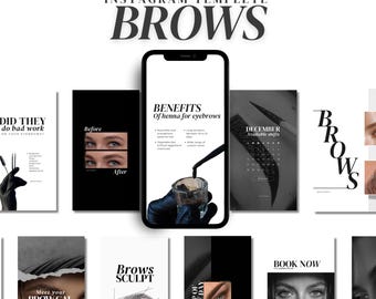 PMU brows instagram template, Microblading, Canva Template, Brows artist posts and stories- Instagram Social Media Templates brow lamination