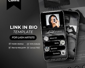 Link in Bio Template for Lash artist, Bio link, canva website, landing page, Linktree template, beautician website, Instagram bio link