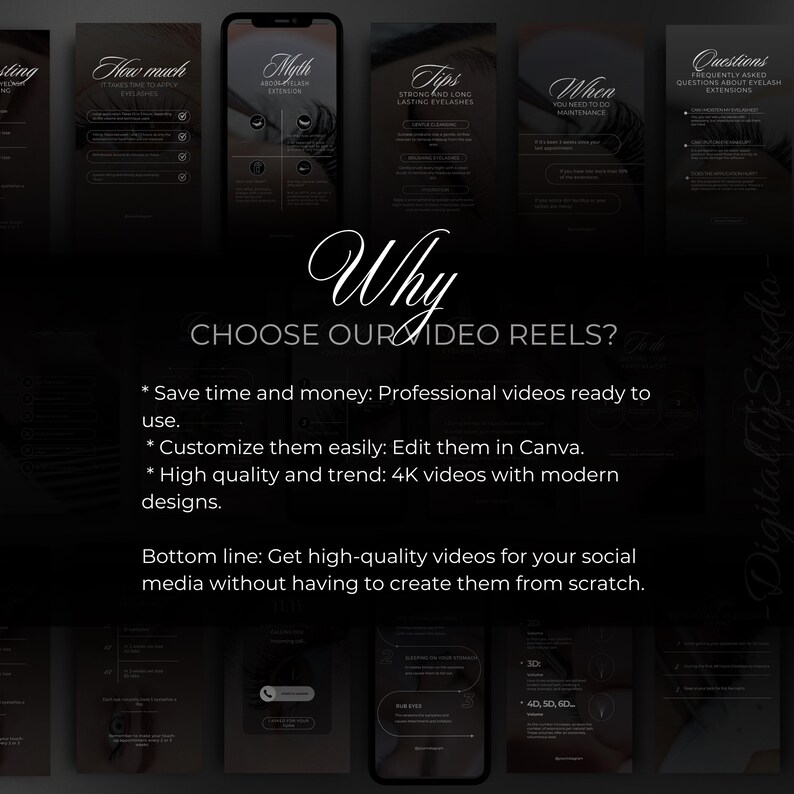 Video Reels Templates for Lash Artist Instagram/ Lash tech Instagram Reels / Luxury Style - Canva Template/ Eyelash Extensions Reel Template