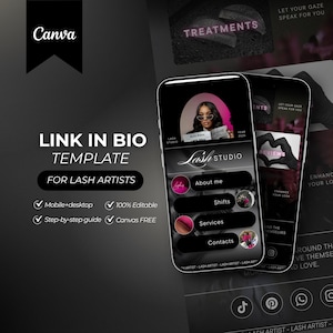 Länk i bio-mall för fransartist, rosa webbplats canva, bio-länk, canva-webbplats, landningssida, Linktree-mall, Instagram-bio-länk