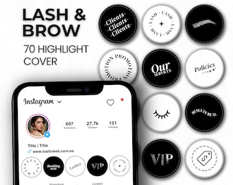 Lash artist Instagram Highlight Covers Luxury / Instagram Story Brow Covers Eyelash Extension and Editable Canva