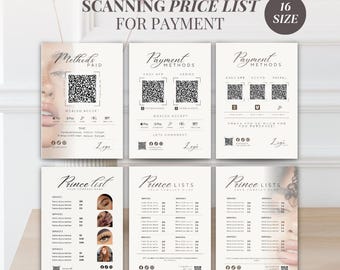 Price list template payment scan template, pricing template, editable price guide sheet, brochure for hair salon, wigs, nails and eyelashes