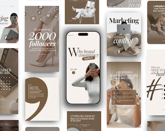 Beige Luxury Faceless Instagram Templates | Social Media Manager & Content Creator | UGC Style Minimalist Canva Bundle