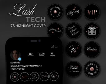 Instagram Highlight Covers Lash Tech Artist Rose Gold Luxury / Instagram Story Lash Tech Covers Eyelash Extension and Editable Canva icons