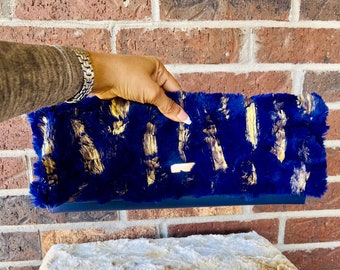 Custom Luxury Modern Handbag - midnight blue and gold Faux Fur Clutch  (name: Carnivál)