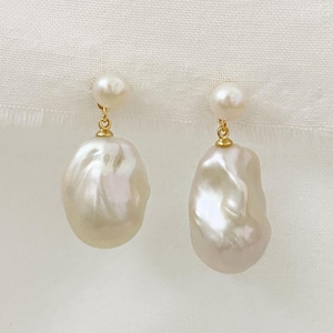 Unique Gift • Baroque Pearl Earrings • Genuine High Luster Baroque Pearl • Bridal Earrings • Pearl Earrings • Wedding • Mother&#39;s Day Gift