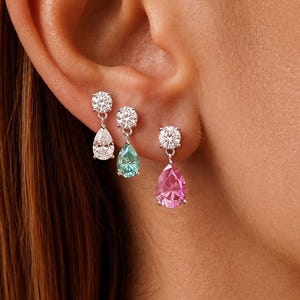 Genuine Moissanite Double Drop Earrings: Sterling Silver, Build your own set