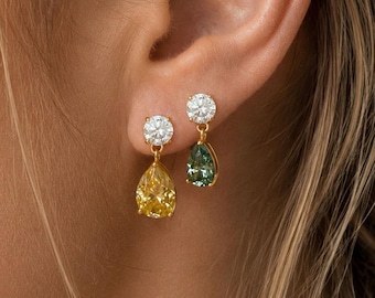 Genuine Moissanite Double Drop Earrings: Sterling Silver, Build your own set