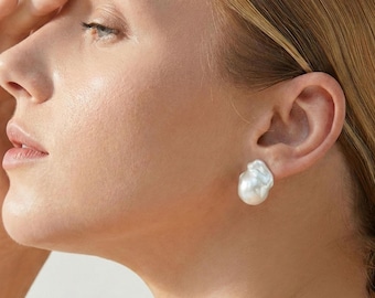 Baroque Pearl Stud Earrings: Sterling Silver Posts, Unique Bridal Jewelry