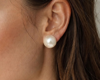 Oversized Mother of Pearl Stud Earrings • 16mm Ivory Shell Statement Jewelry