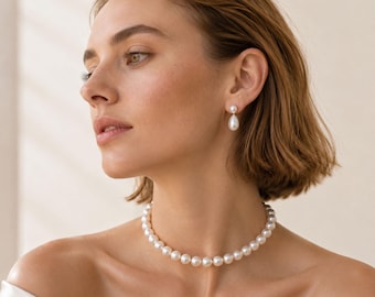 6mm Swarovski Pearl Choker Necklace, Hand-Knotted on German Silk, Bridal Wedding Jewelry