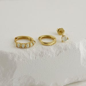 Super Tiny Opal Huggie Hoops • Gold Opal Hoop Earrings • Minimalist Earrings • Perfect Gift for Her • Gift for Mom • Cuff Cartilage Earrings