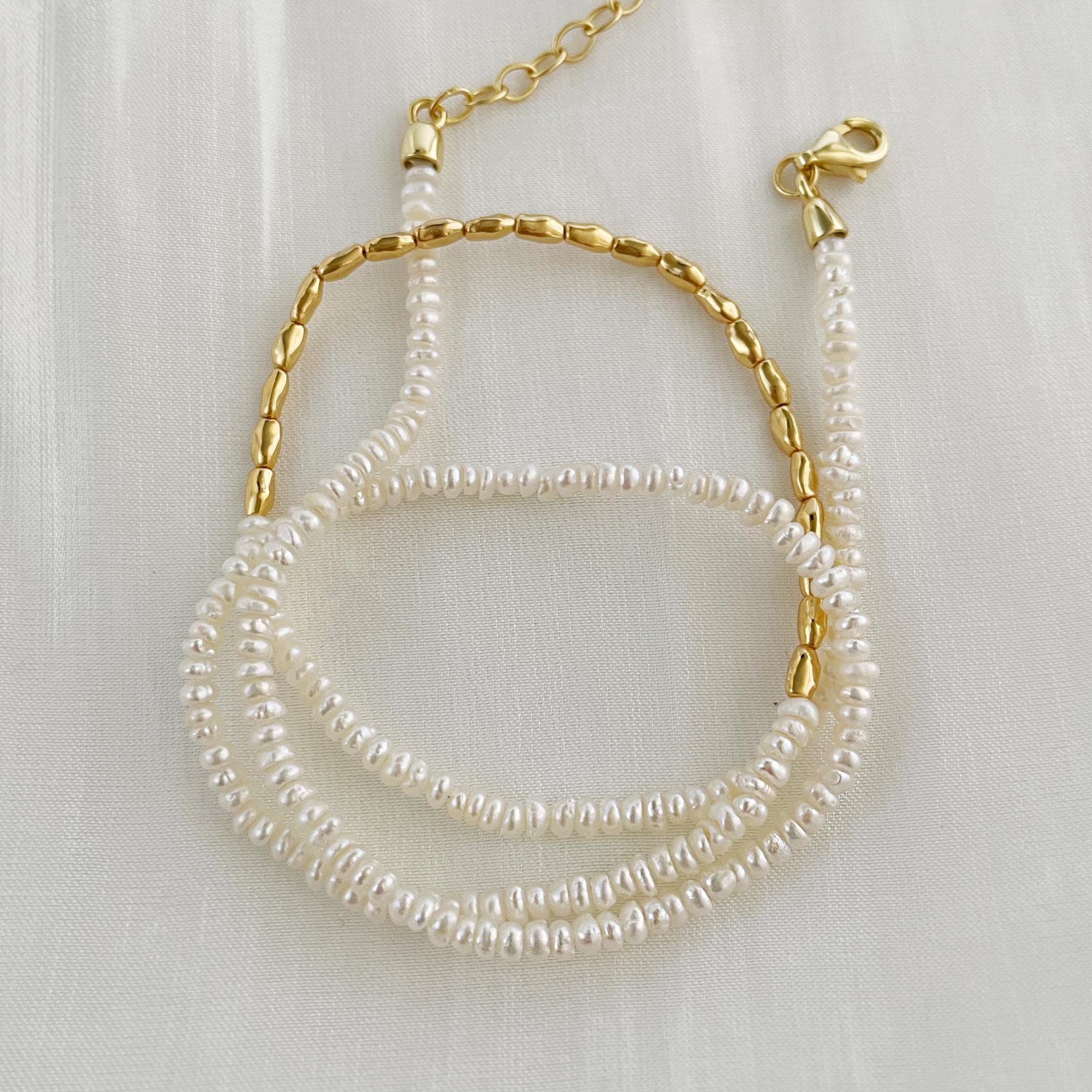 Sterling Silver Beads • Dainty Rice Pearl Bracelet • Genuine