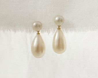 14K Solid Gold Teardrop Perle Ohrringe, Sterling Silber Brautschmuck