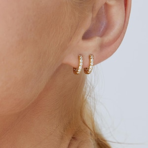 Pave Gold Huggie Hoop Earrings • Silver pave cz hoop • Cartilage hoops • Everyday Diamond Huggies •  Gifts for Her • Gifts for mom