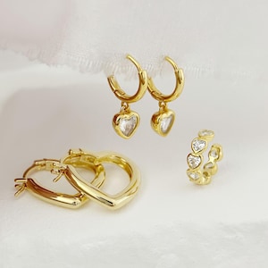 Heart Hoops • Gold Heart Hoop Earrings • Minimalist Earrings • Perfect Gift for Her • Gift set for Women • Gold Ear Cuff Cartilage Earrings