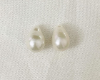 Large Baroque Pearl Teardrop Stud Earrings • 16mm Freshwater Bridal Wedding Jewelry