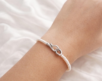 Freshwater Pearl Bracelet with Heart Clasp • Minimalist Bridal Jewelry