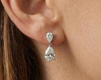 Sterling Silver CZ Teardrop Earrings: Double Drop Dangle Bridal Jewelry