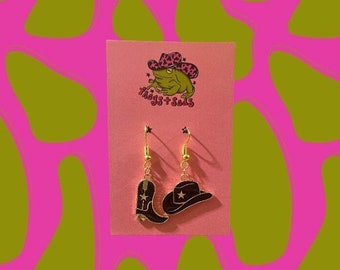 Gold Cowboy Hat and Boot Earrings