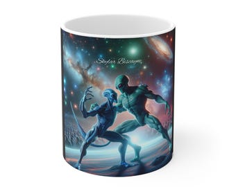 Space Aliens dansen koffiemok 11oz, uniseks theekop, uniek keukendecor, grappig ufo-cadeau, ruimtethema, buitenaardse minnaar aanwezig
