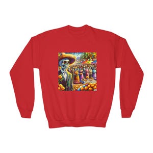 Day of the Dead Youth Crewneck Sweatshirt, Día de Muertos Tee, Mexican Skull Jumper, Sugar Skull Pullover, Dia de los Muertos Sweater, Kids