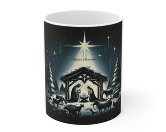 Nativity Mug 11oz, Christmas Coffee Cup, Holiday Tea Mug, Religious Gift, Stary Night Drinkware