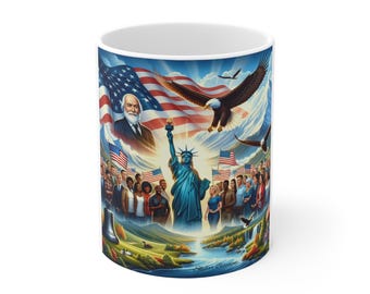 Taza patriótica con la bandera estadounidense / 11 oz